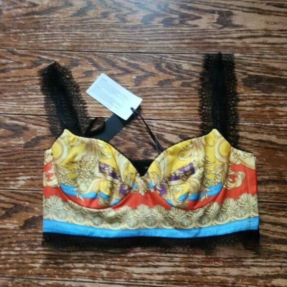 NWT VERSACE SILK FOULARD ROYAL REBELLION BRALETTE TOP Sz 40 - Picture 2 of 8